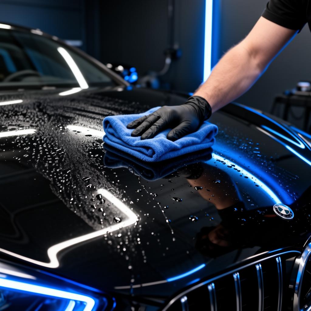 Microfiber polishing wet glossy black paint